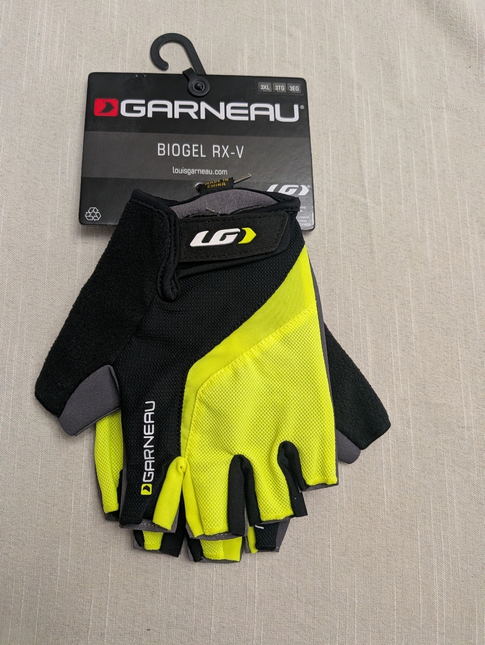 Garneau Biogel RX-V Half Finger Cycling Gloves - High-Vis Yellow/Black Size 3XL